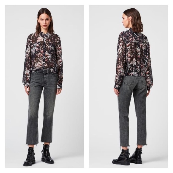All Saints Adeliza Wing Abstract Shirt Black XS‎ - Picture 3 of 9
